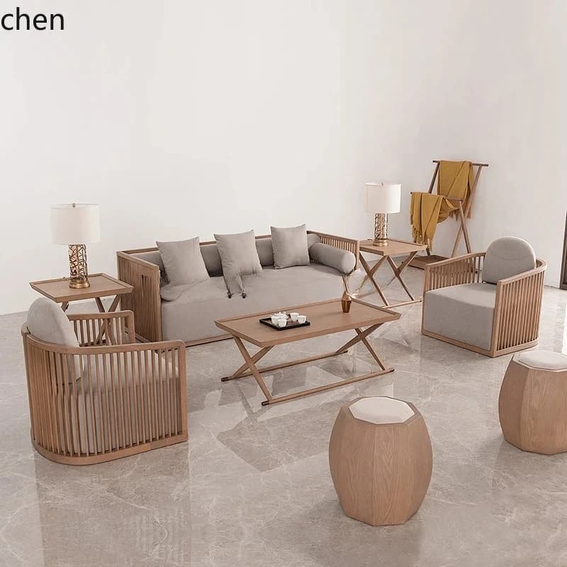a5 new Chinese sofa combination Zen solid wood sofa living room small apartment office home
