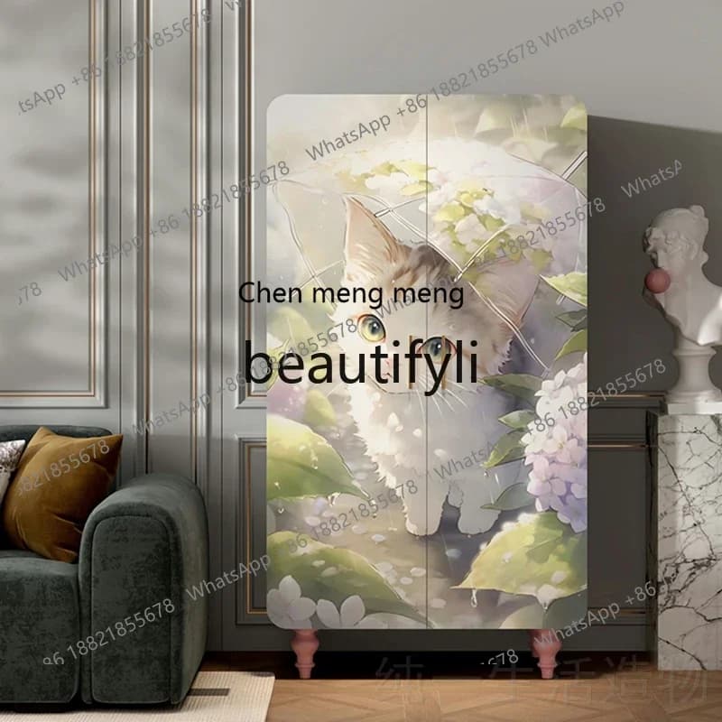 A32 Solid Wood Wardrobe French Style Bedroom Storage Cabinet Cloakroom Double Door Storage Cabinet No Installation Required