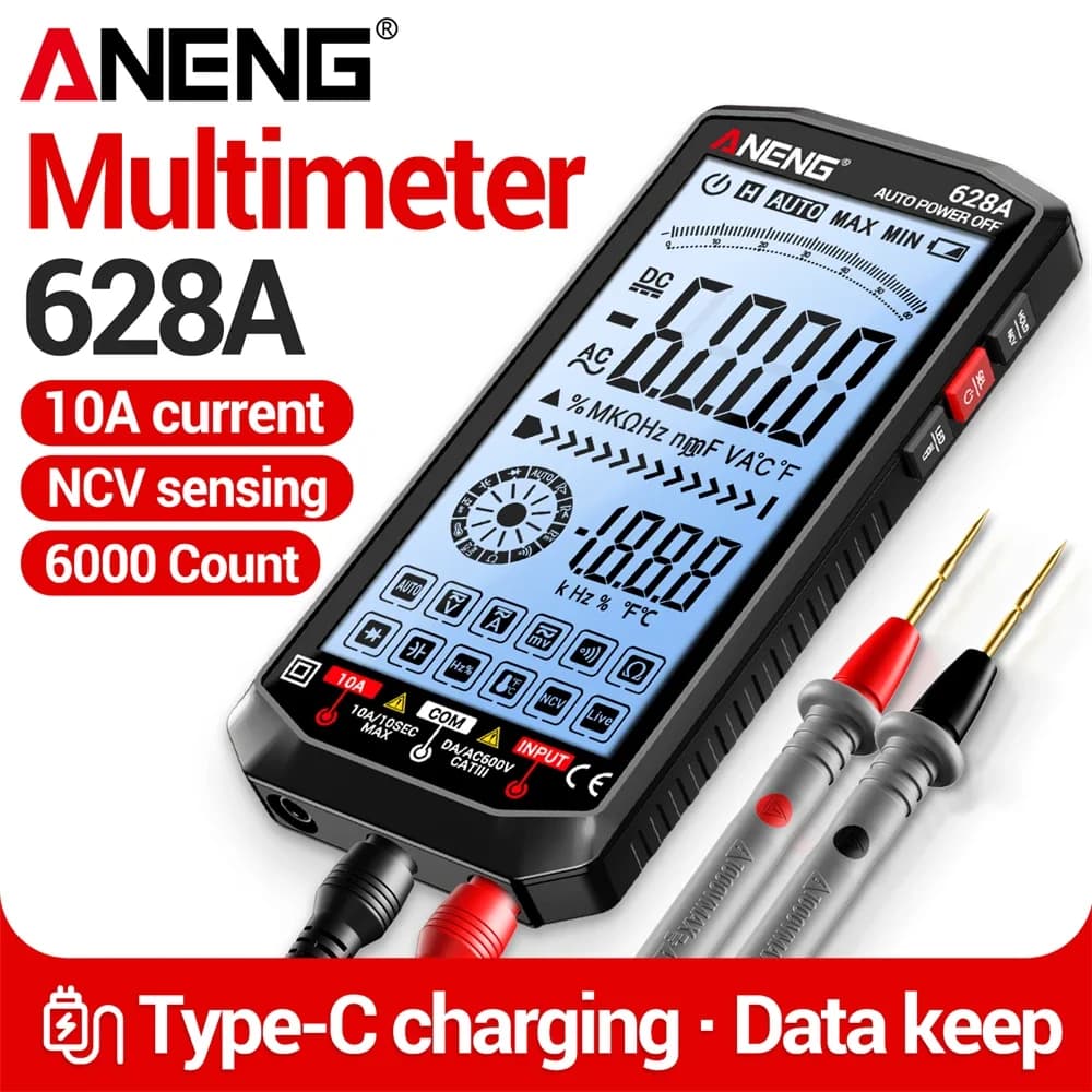 ANENG 628A Digital Multimeter 750V AC/DC Voltage Ammeter 6000 Counts Non-Contact Induction Ohm Capacitance Hz Temp Tester Tools