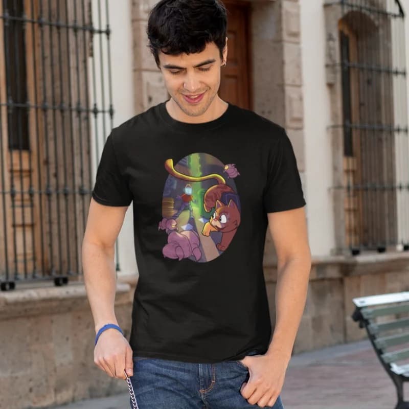Stray Video Game Cat Graphic T‑Shirt O‑Neck Short Sleeve Unisex Tees Cyberpunk Stray Cat Print Casual Streetwear For Gamer Fans