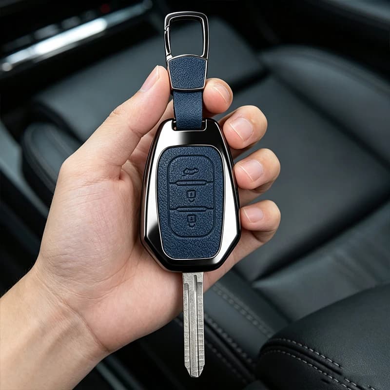Metal Leather Car Key Cover Case for Renault Kwid Traffic Symbol Dacia Sandero Duster Logan Protection Shell Accessories