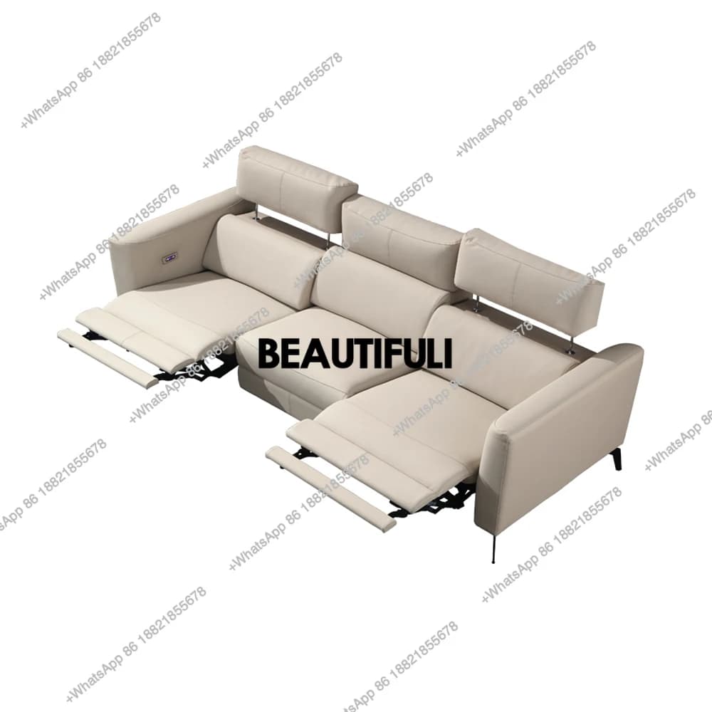 Luxury Dual Motor Genuine Leather Electric Recliner Sofa Modern Power Reclining Couch Adjustable Headrest Theater Sofa