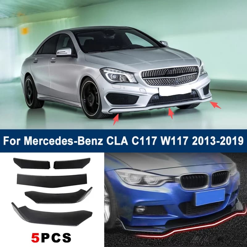 5Pcs Adjustable Sectional Front Bumper Lip Spoiler Splitter For Mercedes-Benz CLA C117 W117 2013-2019 Car Exterior Mod Parts
