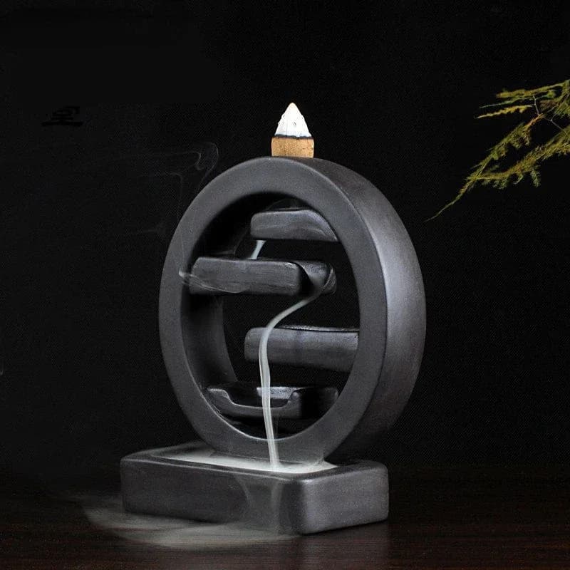 Modern Ceramic Incense Burner Purple Sand and Black Clay Reflux Conical Support Simple Circular Square Geometric Design