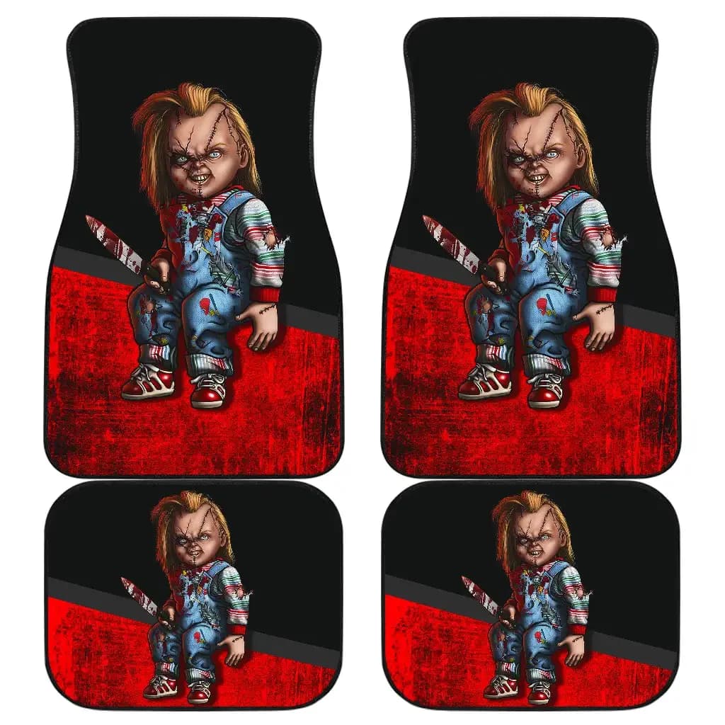 Chucky Childs Play Horror Film Halloween Car Floor Mats Horror Movie Car Accessories Full Set 4-PCS Front & Rear Car Floor Mats