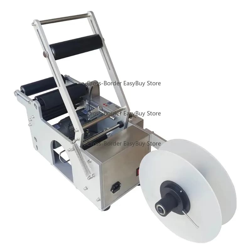 Desktop Semi-Automatic Stainless Steel Sticker Vials Jars Cans Jar Label Printer Sticker Machine for Plastic Glass Round Bottles