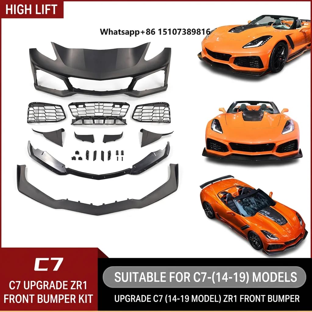 Car C7 Upgrade ZR1 Style Look Front Bumper With Front Splitter Lip Body Kit for C7 2014-2019 Conversion Kit