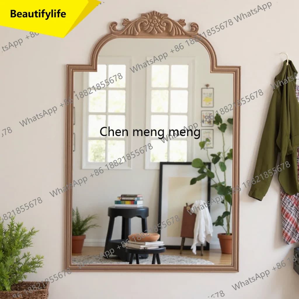 a17 French retro bathroom mirror, toilet washstand, vanity mirror, porch wall-mounted carved decorative mirror