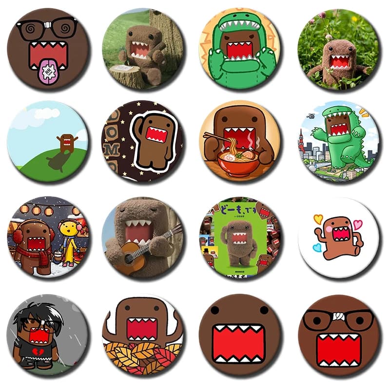 58mm 1PC Cute TV Kawaii Cartoon Mascot Brooch Domo Kun Soft Button Pins Round Badge for Bag Clothes Hat Shirt Decoration Gifts
