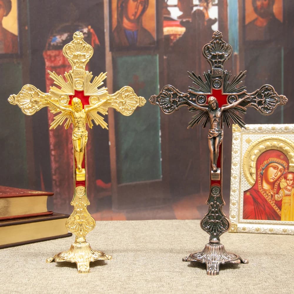 Catholic Jesus Cross, 9.8" Baroque Cross, Zinc Alloy, Religious Tabletop Decoration, Gift for the faithful, Jesus Cross