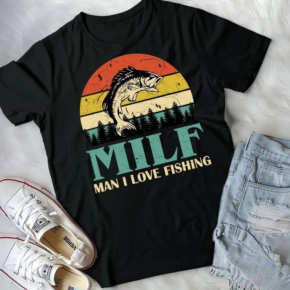 MILF Man I Love Fishing Funny Sayings Gift for Fishermen Summer T-Shirt Woman Men Summer High Quality Cotton Graphic T Shirts