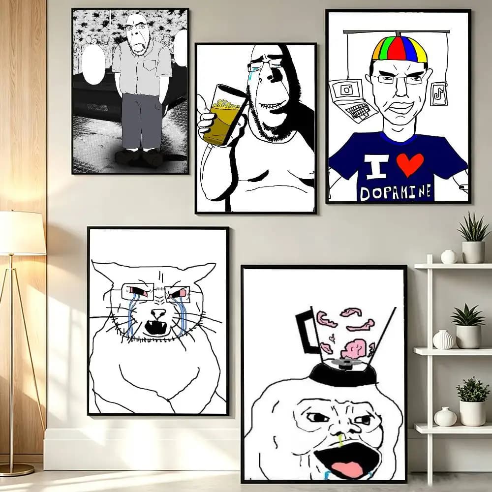 Funny Mem Wojak S-Soyjak  Poster HD Self Adhesive Waterproof Wall Art Ideal for Home Office Dorm Gift
