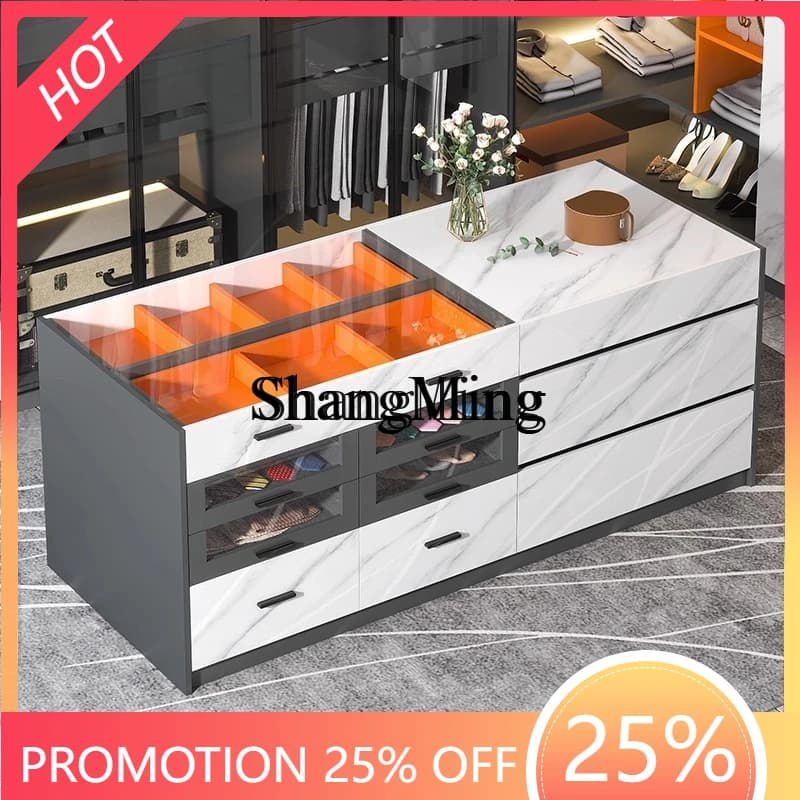 FG good-looking  Light Luxury Cloakroom Island Cabinet Rock Board Chest Storage Cabinet Home Jewelry Display