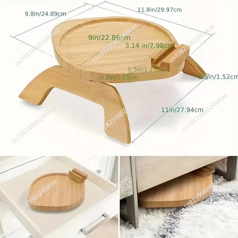 Modern Style Sofa Tray Table for Couch Armrest with 360° Rotating Wood Phone Holder Practical TV Remote Control Drink Home Decor