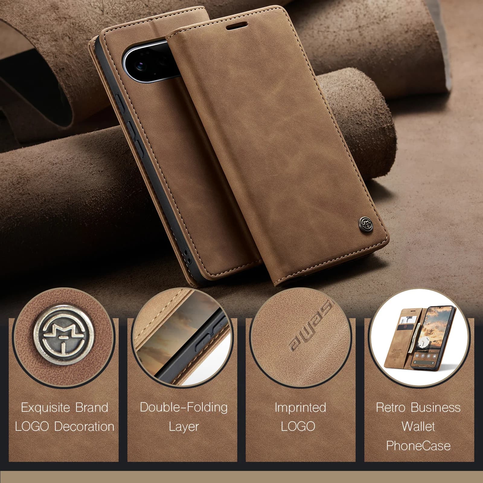 CaseMe-013 Flip Case For Google Pixel 6,7,8 8a 9 9a 9 Pro 10 10A 11 11Pro XL Luxury Wallet PU Leather Case Stand Cover Card Slot