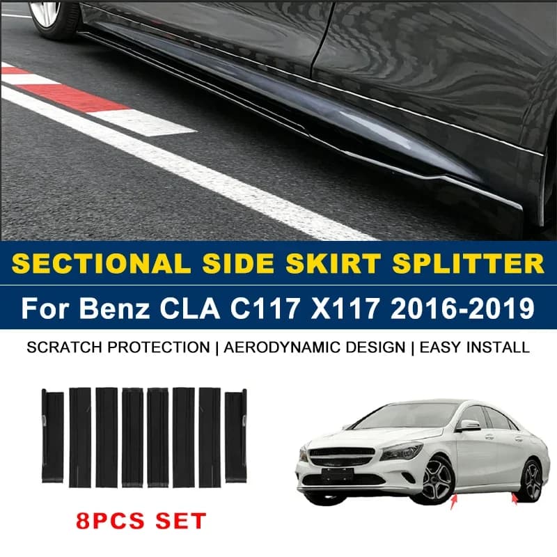 2m Sectional Side Skirt Extension Lips Side Spoiler, Car Exterior Modified Upgrade Kit For Mercedes Benz CLA C117 X117 2016-2019