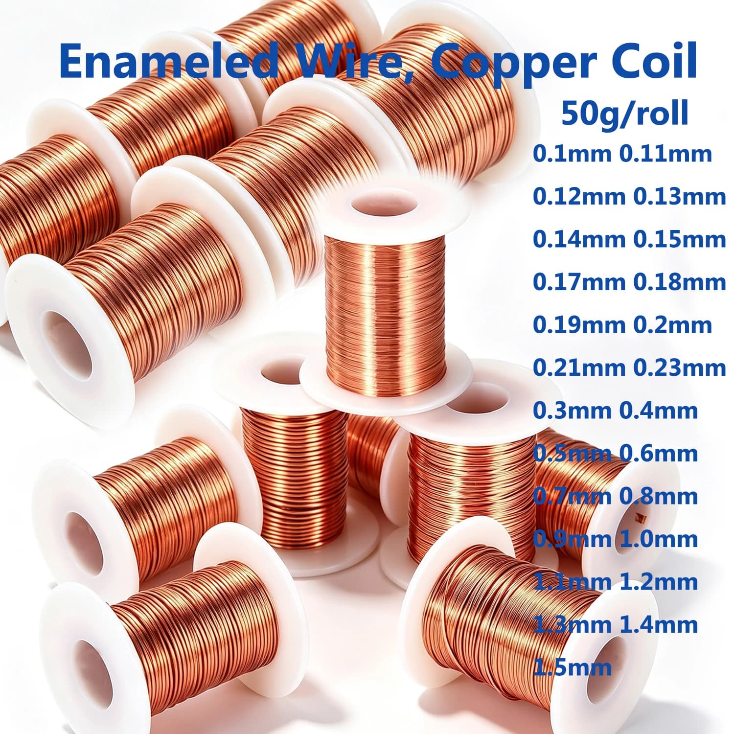 1pcs 50g Enameled Wire, Copper Coil, Conductive Copper Wire, Ultra-Fine Cable, Copper Wire, 0.1mm~1.5mm Specification