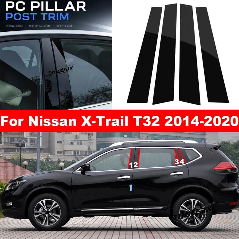 Car B C Pillar Stickers PC Window Trim Cover Middle Pillar Decorative Exterior Accessory for Nissan X-Trail Xtrail T32 2014-2020