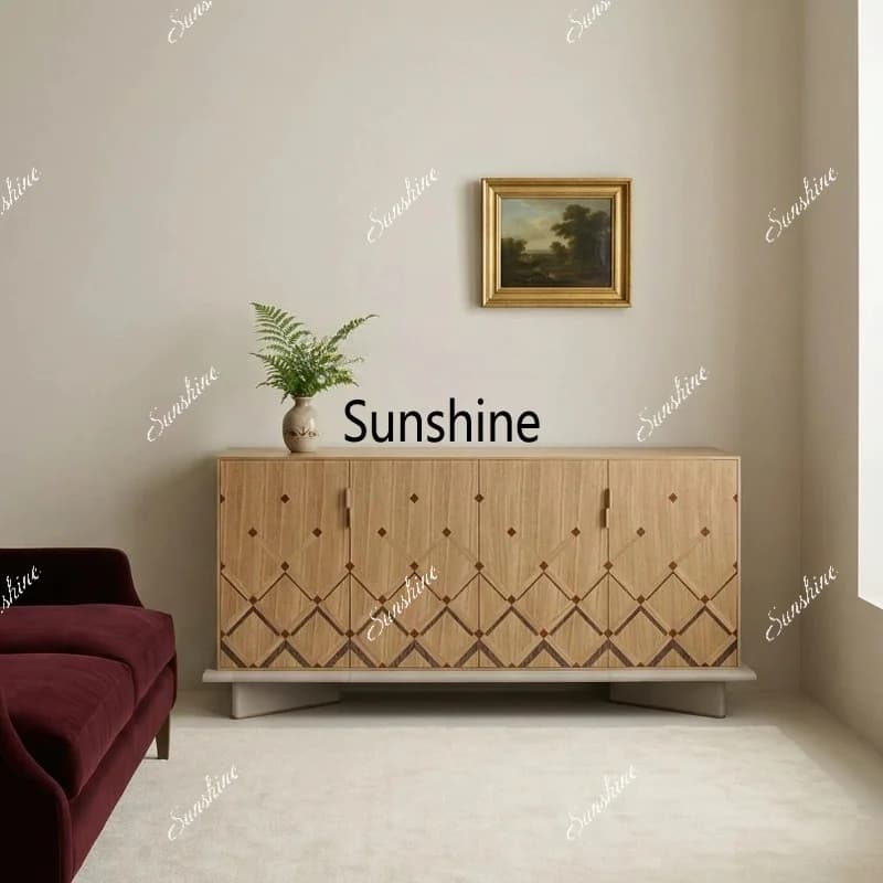 Italian villa entryway cabinet, vintage-style painted side cabinet, living room storage cabinet