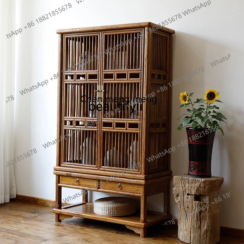 X  Old elm modern Chinese solid wood wine, storage, dining side, bookcase