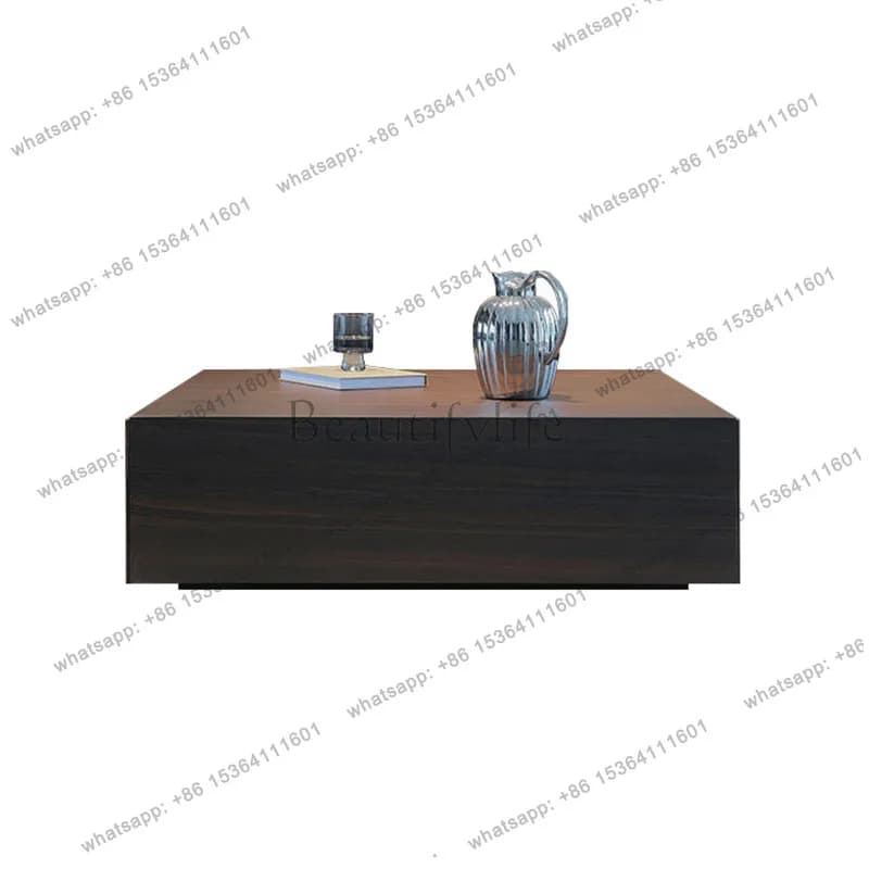Italian minimalist black solid wood coffee table black wood grain small apartment home living room advanced sense