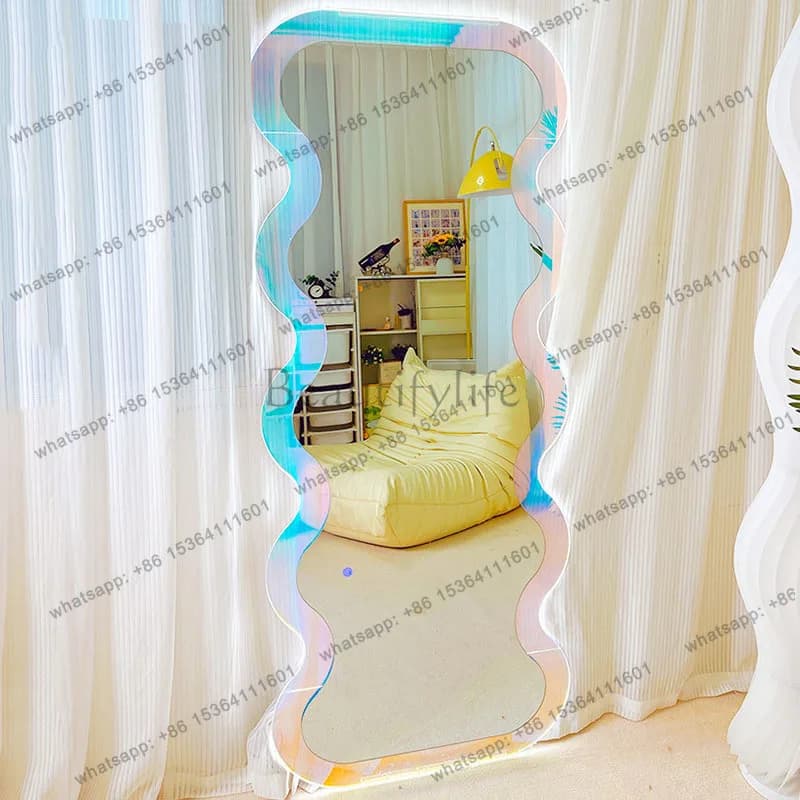 LSSmart Wavy Mirror Irregular Light Living Room Funky Modern Full Body Long Mirror Floor Dressing   Espelhos Home Decorations