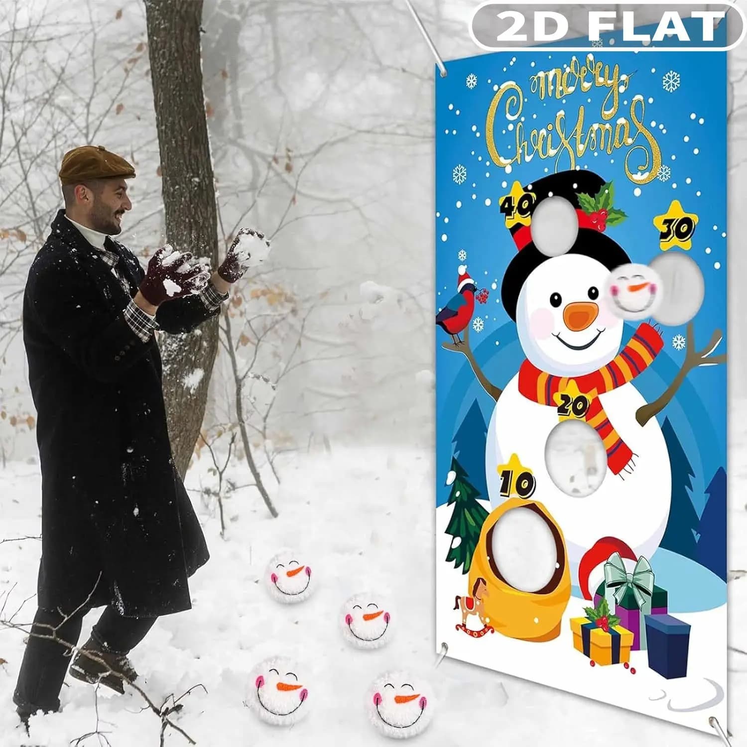 1pc 2D FLAT Snowman Toss Games Banner(ONLY BANNER), Polyester Flag Banner, Winter Christmas Holiday Party Banner with 4 holes