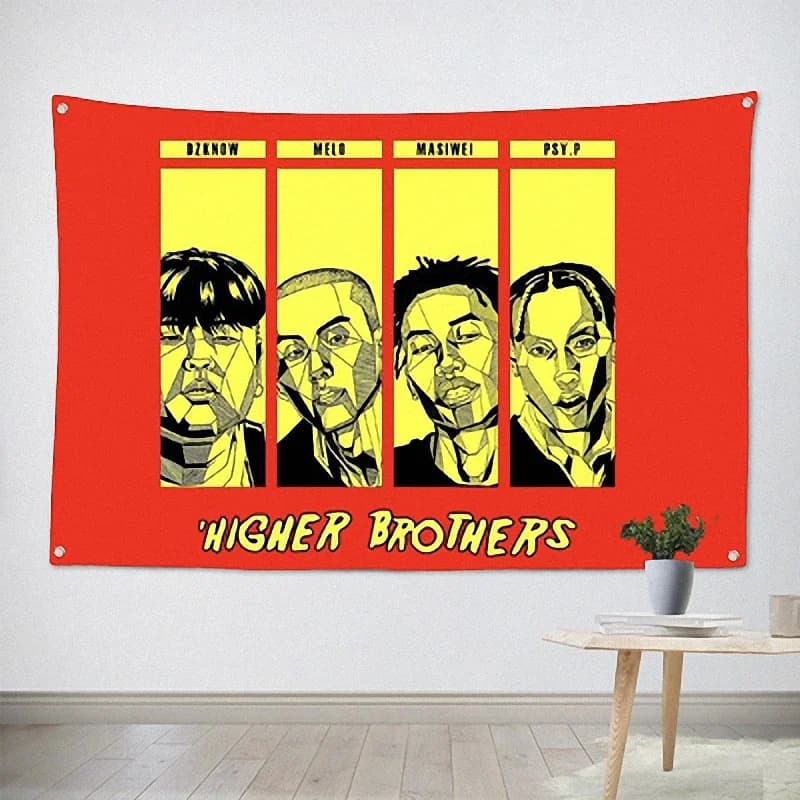 Higher Brothers Rock Band Poster Hanging Painting Wall Sticker 56X36 Inches Cloth Banner Music Banquet Home Decor