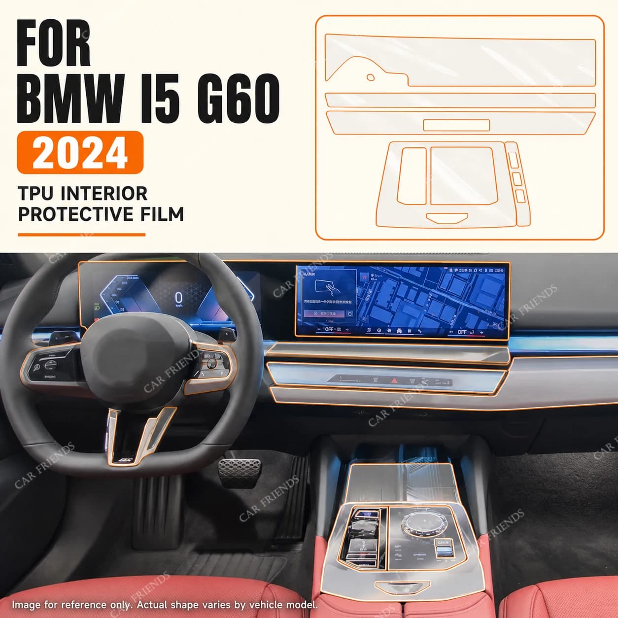 For BMW I5 G60 2023 2024 Transparent TPU Interior Protective Film for Dashboard and Screen Anti-Scratch Car Trim Accessories