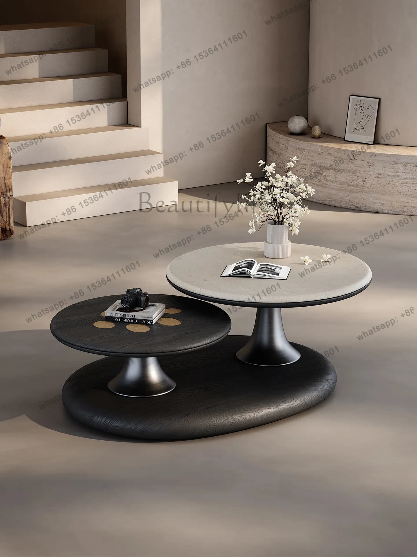 Italian-style minimalist round coffee table, 2026 new living room home light luxury tea table