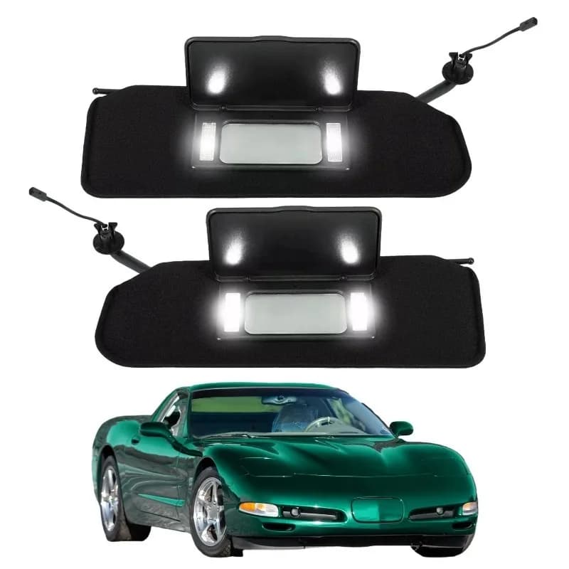 97-04 For Chevy Corvette C5 Car Sun Visors Sunvisors with Vanity Mirror Pair with LED Front Sunshade OE:10442033 10442034