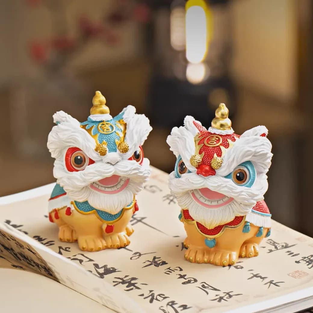 Lion Dance Creative Decorative Sculpture High-End Niche Desktop Tea Table Craft Gift for Birthday