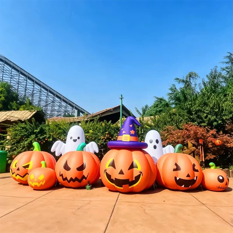 Giant Inflatable Halloween Pumpkin Set with Witch Hat and Ghost