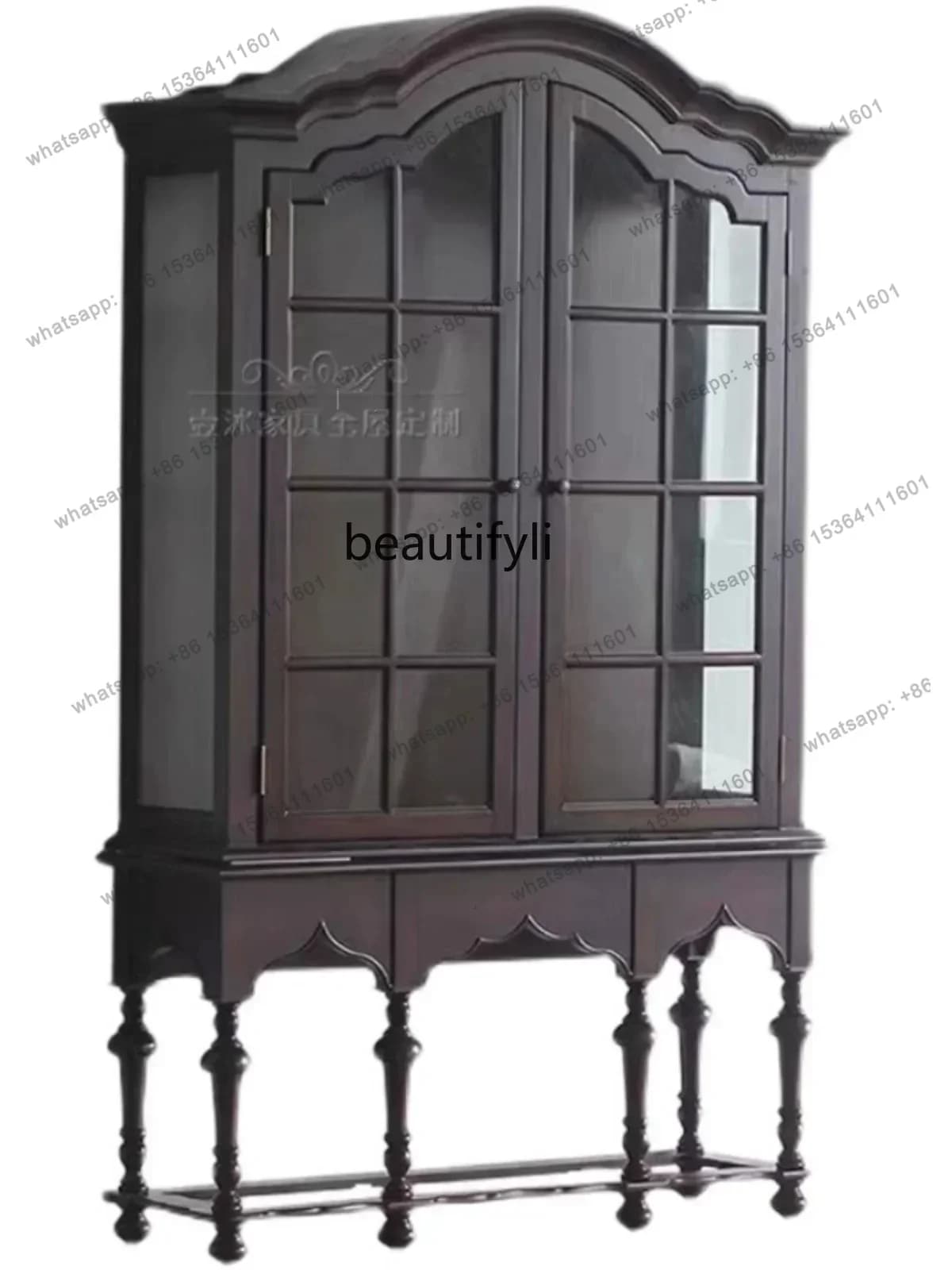D30 American solid wood wine cabinet living room double door glass display cabinet retro multi-functional locker