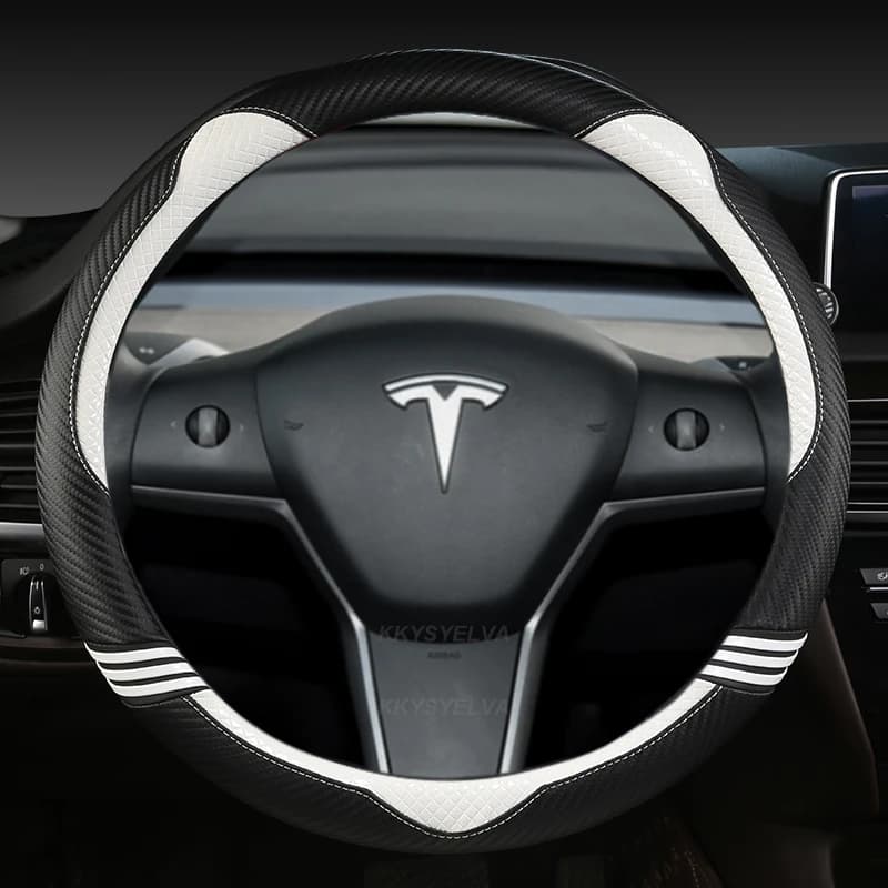 Carbon Fibre + Leather Car Steering Wheel Cover Non-Slip For Tesla Model 3 2016 2018 2019 2020 Auto Accessories