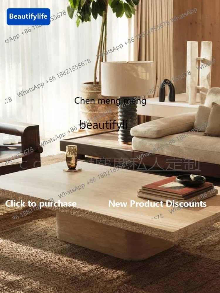 183Natural travertine rectangular coffee table living room designer French broken coffee table6005