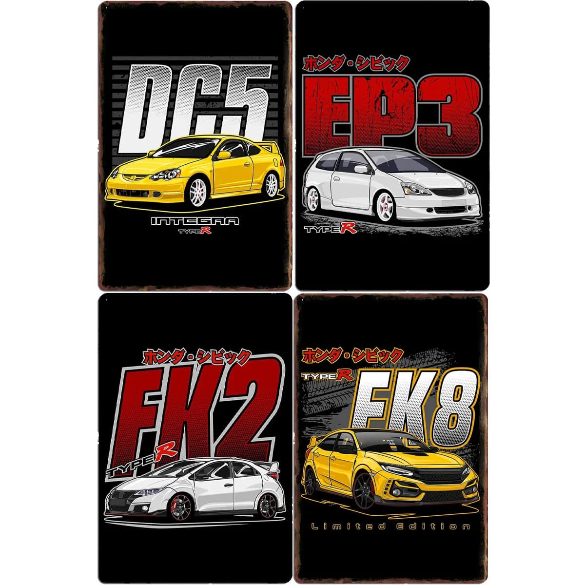Civic FK8 Type R  DC5 FK2 EP3 Poster Metal Poster Sign Club Custom Indoor Wall Tin Sign Room Decor Home Decor