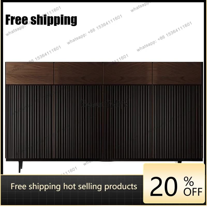 Factory Direct Italian minimalist solid wood shoe cabinet, integrated side cabinet against the wall at the door