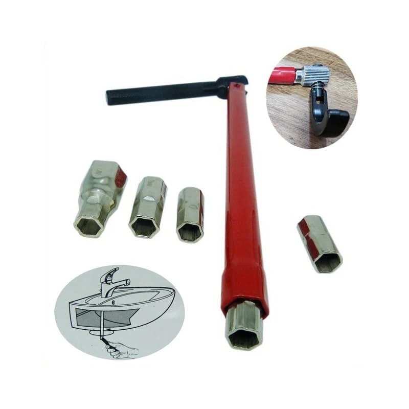 【Hot】Faucet Wrench Carbon Steel Plumber Socket Wrench with 5 Sockets and 1 Chuck Tap Back Nut Sink Basin Wrench Tap Installation