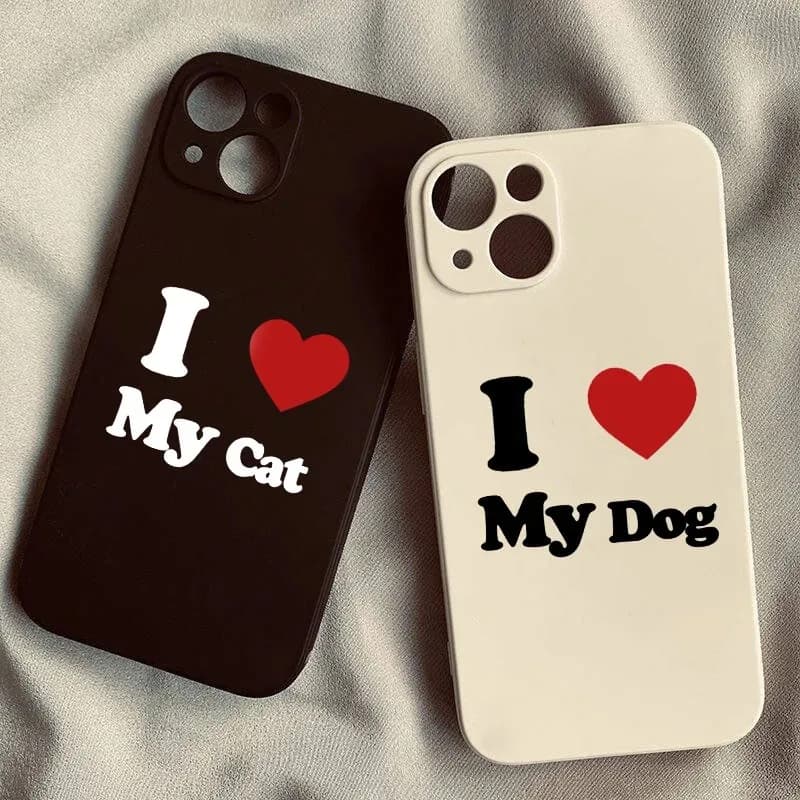 Cute Funny I Love My Cat Dog Couple Case For iPhone 16 15 14 13 12 11 Pro XS MAX XR 7 8 Plus SE 2020 16E Soft Silicone Cover