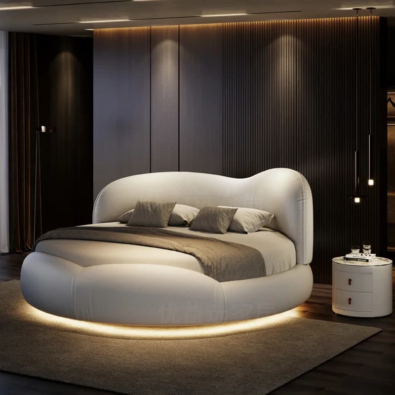 European Designs Double Bed Decoration Adults Wooden Luxury Double Bed Frame Modern Circle Cama Casal Furniture For Home