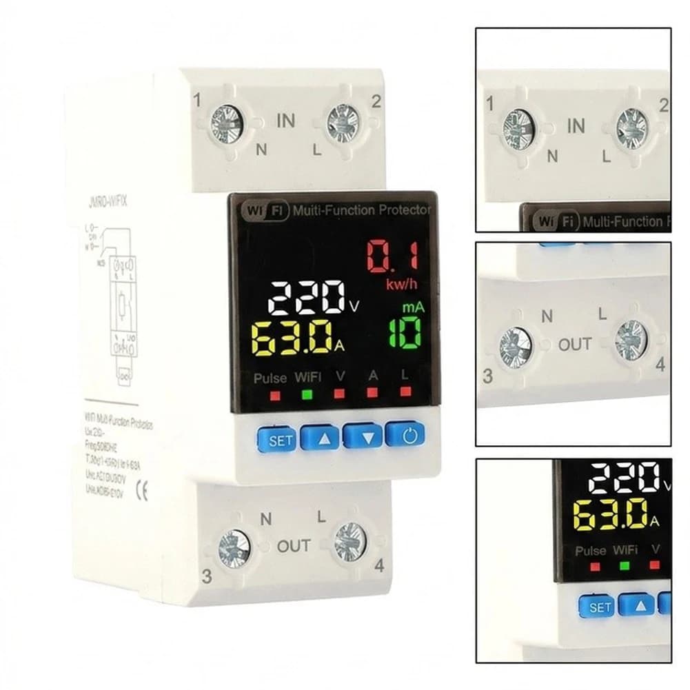 63A Circuit Protector with Overvoltage Undervoltage and Leakage Detection for AC220V 50 60Hz Distribution Boards