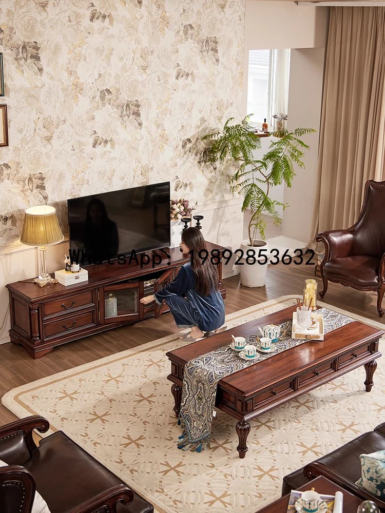 LX  Golden Silk Teak Solid Wood TV Cabinet 1.8m Living Room Retro Listening Cabinet