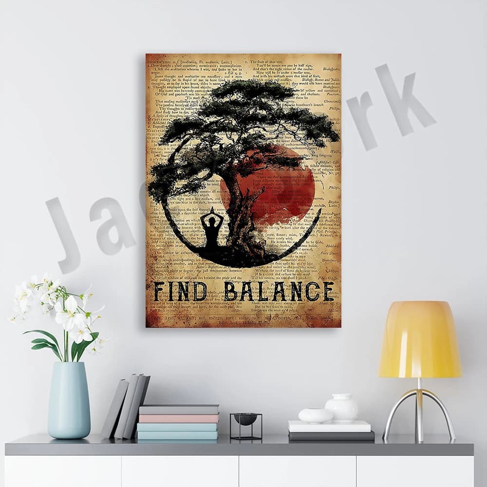 Yoga Posters - Finding Balance, Vintage Yoga Wall Art, Stay Wild Moon Kids Yoga Meditation Posters, Yoga Tree Prints