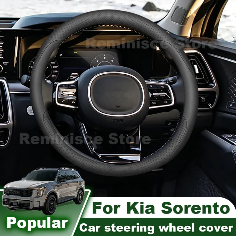Leather Car Steering Wheel Cover For Kia Sorento MQ4 2021-2025 2026 Non Slip Auto Steering Wheel Cover Kia Sorento Accessories