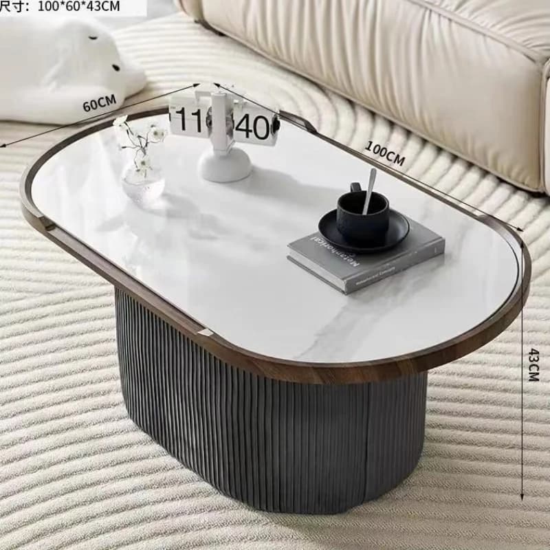 Modern style oval coffee table with burnt stone table