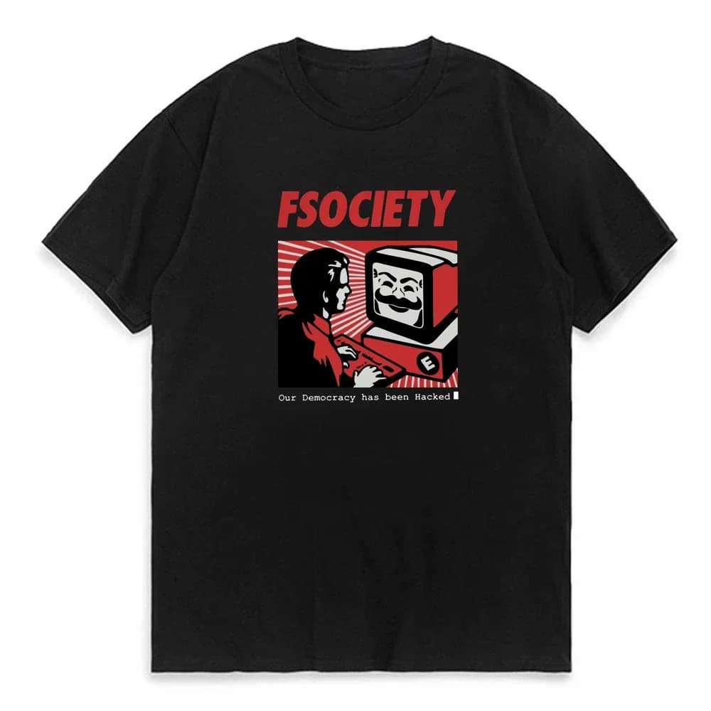 Vintage Funny Mr Robot T Shirt Men 100% Cotton FSociety T-shirt Short-Sleeve F Society Hacker Tee Tops Geek Tshirt Clothing Gift