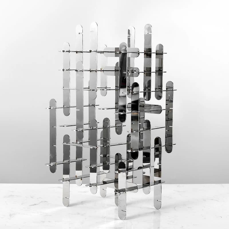 Modern Abstract Building Sculpture Stainless Steel Geometric Art Ornaments Minimalist Desktop Display Creative Office Figurines