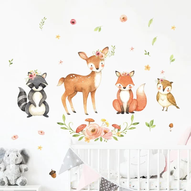 Cartoon Flower Small Animals Wall Sticker For Kids Child Room Decor Bedroom Home Decoration Wallpaper Kindergarten Cute Decals