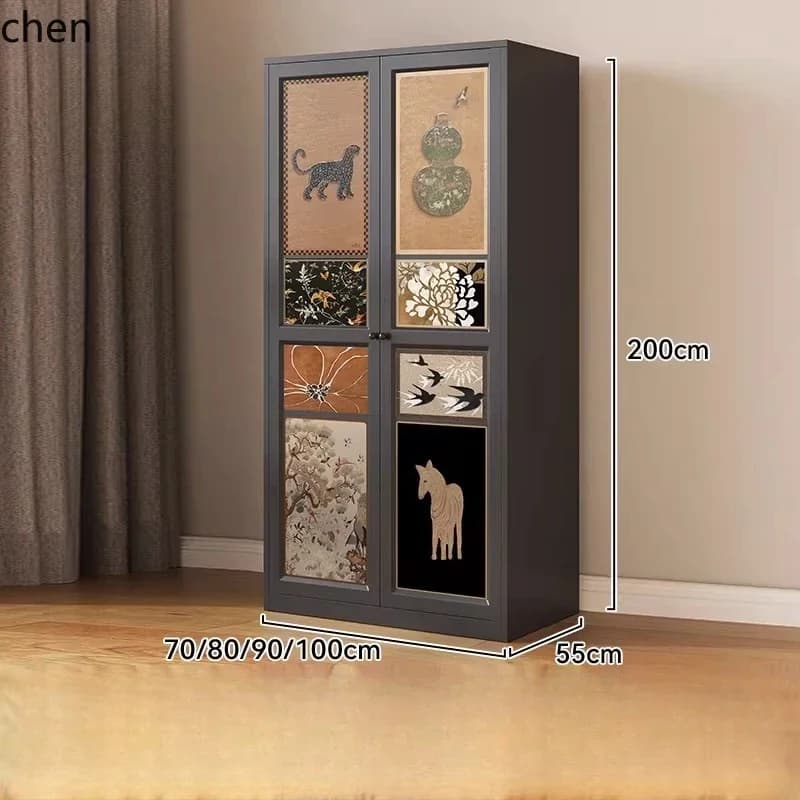 HYS  Carbon Steel Wardrobe Cabinet Home Bedroom Stainless Aluminum Alloy Metal Iron Art Leather Combination Small Apartment